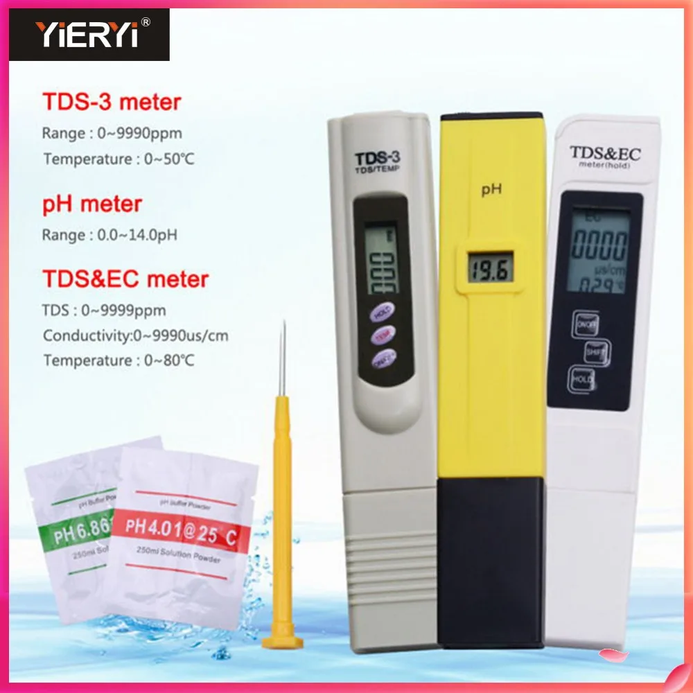

Yieryi Digital TDS Meter + pH Meter + EC Meter Pocket Pen Aquarium Filter Water Quality Purity Tester