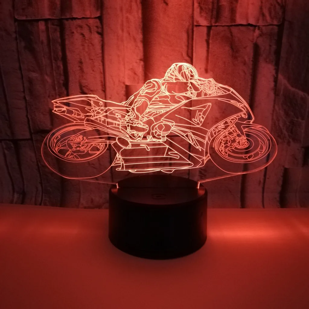 Модель мотоцикла 3D сенсорный Ночной светильник, красочный изменяющийся иллюзионный светодиодный светильник, подарок, декор для гостиной