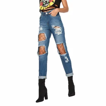 

2017 Spring Summer Ripped Jeans For Women Big Hole Straight Denim Pants Pantalon Femme Trousers Plus Size S-XXL