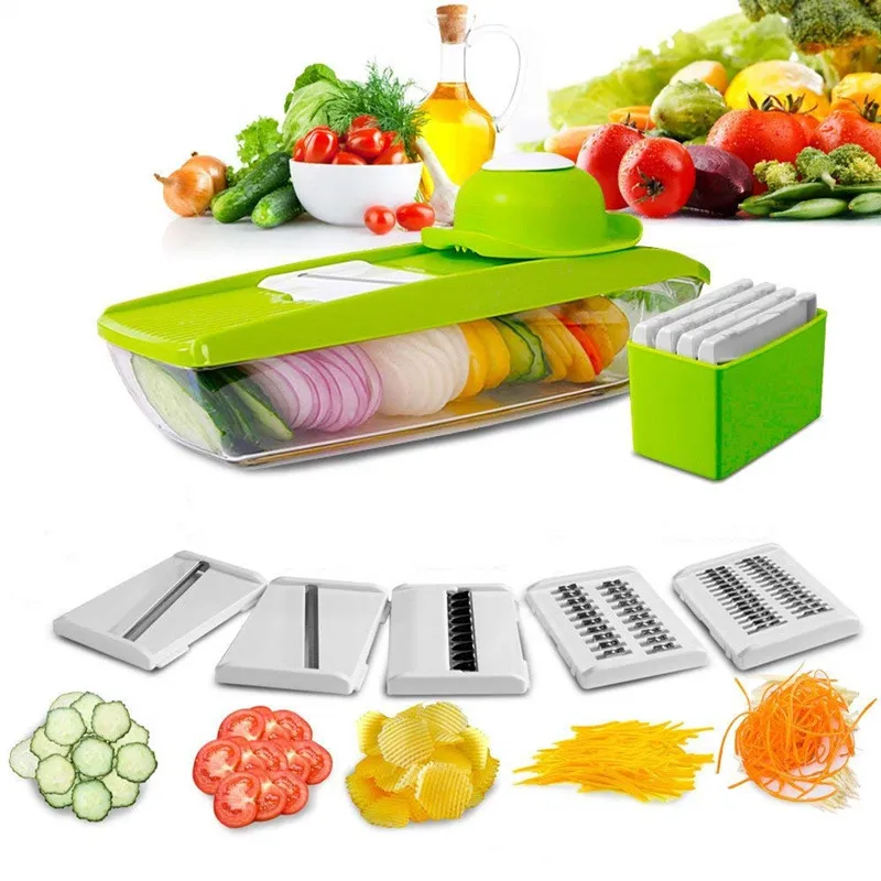 

WOTMULY 5 Interchangeable Blades Stainless Steel Adjustable Mandoline Vegetable Slicer Adjustable Manual Vegetable Cutter ST0023