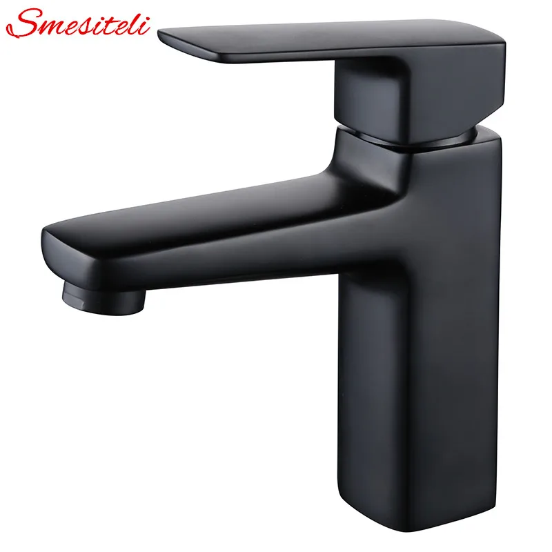 

Promotions Patent Design Brass Single Hole Washroom Matt Fixed Mixer Tap Single Lever Bathroom Electroplated Black Sink Faucet
