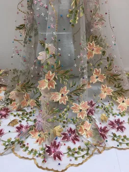

African Tulle Lace Fabric 2018 African French Lace Fabric High Quality 3d Applique Embroidery Beads Tulle French Laces party