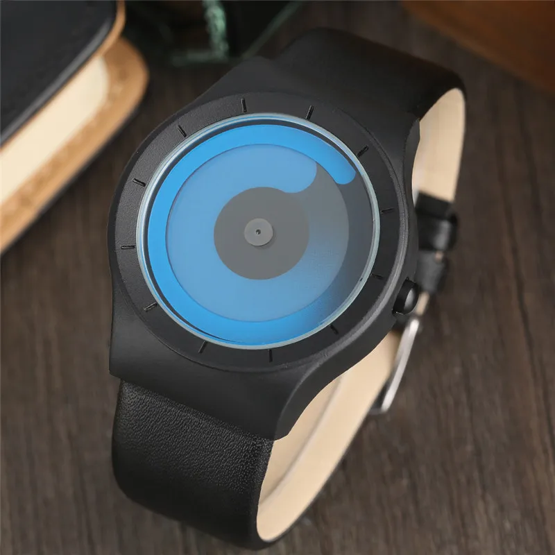 

2018 New Arrival Men Watch Leather Black Watches Wrist Creative Turntable Vortex Style Male Clock Fashion Valentine's Gifts Hour