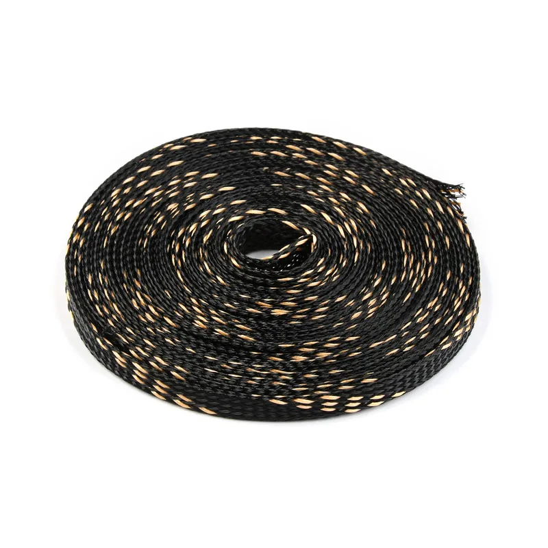 Изоляционные плетеные рукава 6 мм плотные ПЭТ расширяемые 5 м кабельные рукава провода сальники кабели высокой плотности защиты - Цвет: Black Gold