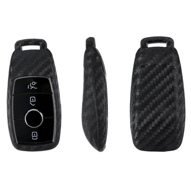 

Carbon Fiber Pattern Silicone Cover Case For Mercedes Benz 2017 E-Class E43 W213 E300 E400 Sedan keys with Key Chains