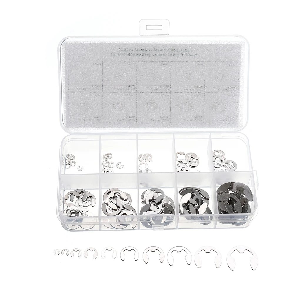 Circlip,120Pcs 304 Stainless Steel E-Clip Retaining Snap Ring Circlip Kit 1.5mm-10mm for Shaft Groove of Machine
