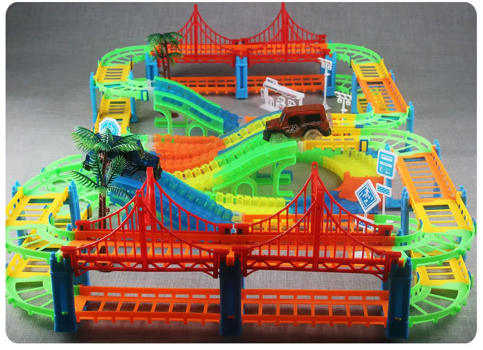 Railway Racing Track Play Set Educational DIY Bend Flexible Race Track Electronic Flash LED Light Car Toys For Children remote control boats