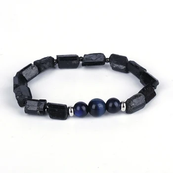 

Natutal Rough Black Tourmaline Dark Blue Lapis Lazuli Stone Bead Charm Unisex Healing Energy Bracelet For Man Women