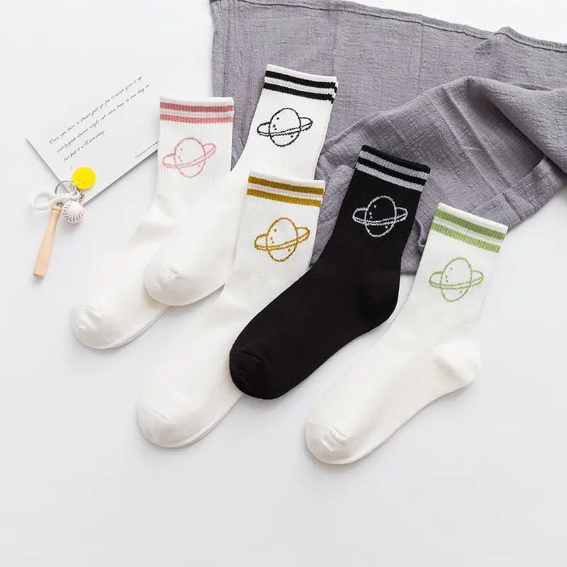 

1 Pair Women Girls Korean Kawaii Letter Crew Socks Striped Cartoon Glitter Universe Harajuku Cotton Novelty Ankle Happy Sock