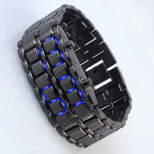 

YCYS MAN WATCHES formal business Blue LED Digital WATCHES Black Lava Style Wrist Watch Iron Metal Samurai