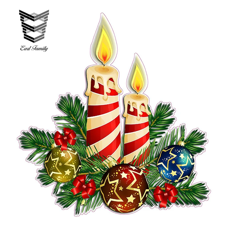 

EARLFAMILY 13cm x 12.4cm Christmas Candle Decoration for Laptop Luggage Notebook Skateboard Snowboard Waterproof Car Stickers