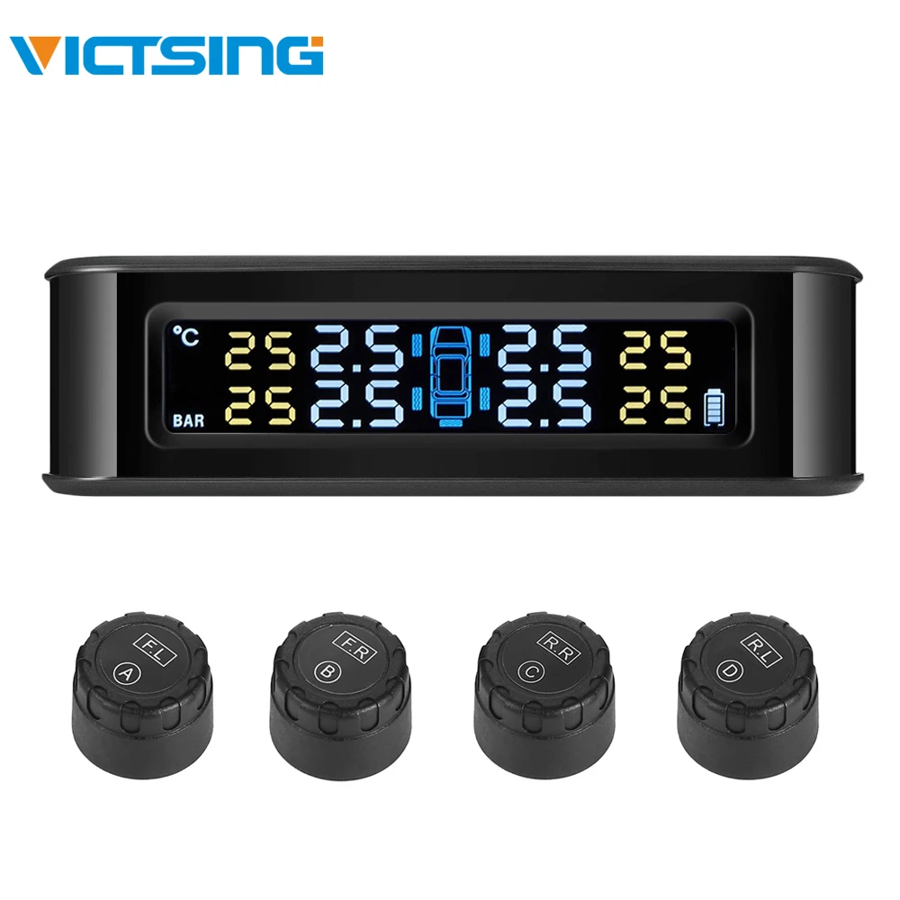 

VicTsing TPMS Car Tire Pressure Monitor System 4 External Sensors C220 Solar Powered 1.1-5.0 Bar TPMS Alarm Systems Security
