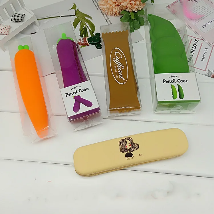 

22X5cm Creative Pencil Bags Simulation Carrot Vegetables Plant Silicone Cartoon Cute Animals Pattern School Supplies Stationery