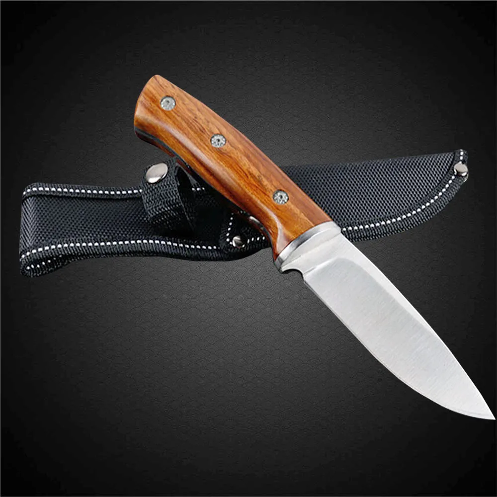 DuoClang Tactical Knife Hunting Fixed Blade Knife 440 Stainless Steel 58HRC High Hardness Wood Handle Camping Knives DuoClang Tactical Knife Hunting Fixed Blade Knife 440 Stainless Steel 58HRC High Hardness Wood Handle Camping Knives
