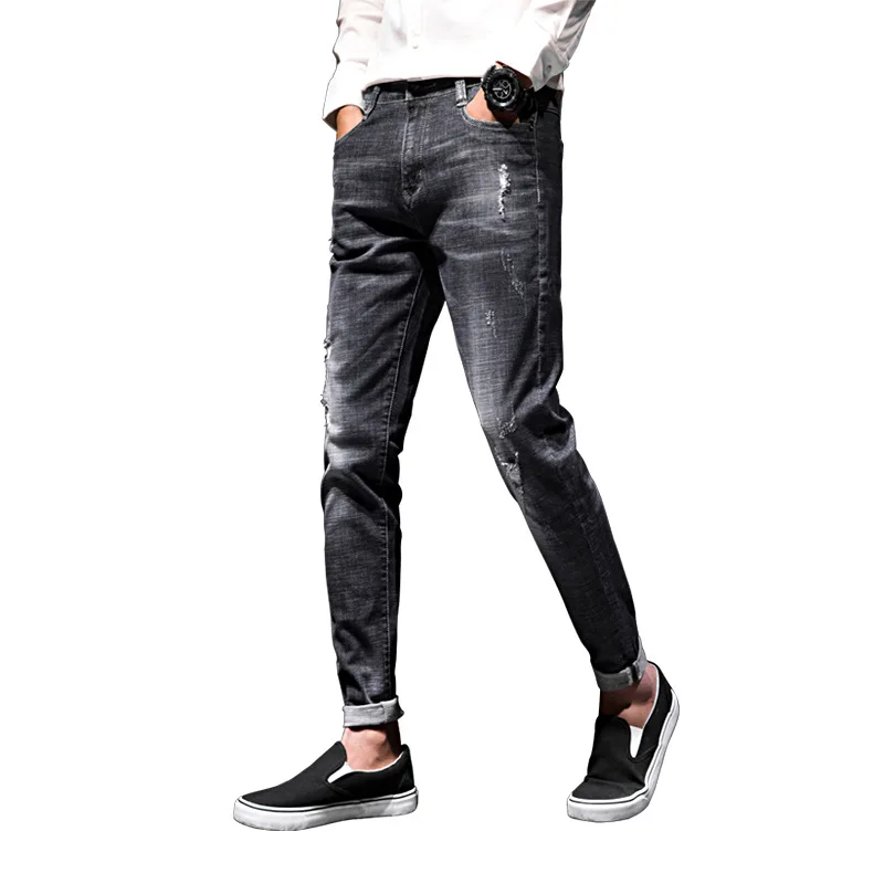 Мужские рваные длинные брюки карандаш Мягкий хлопок модные джинсы Homme деним Повседневное High Stretch Slim классические джинсы AA11451