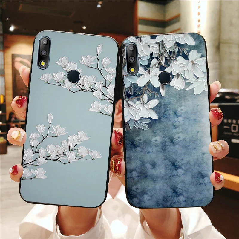 

Luxury Soft Silicone Case For Asus Zenfone Max Pro M2 ZB631KL ZB633KL 3D Flower Relief Cloth Cover For Asus 5Z ZE620KL ZS620KL