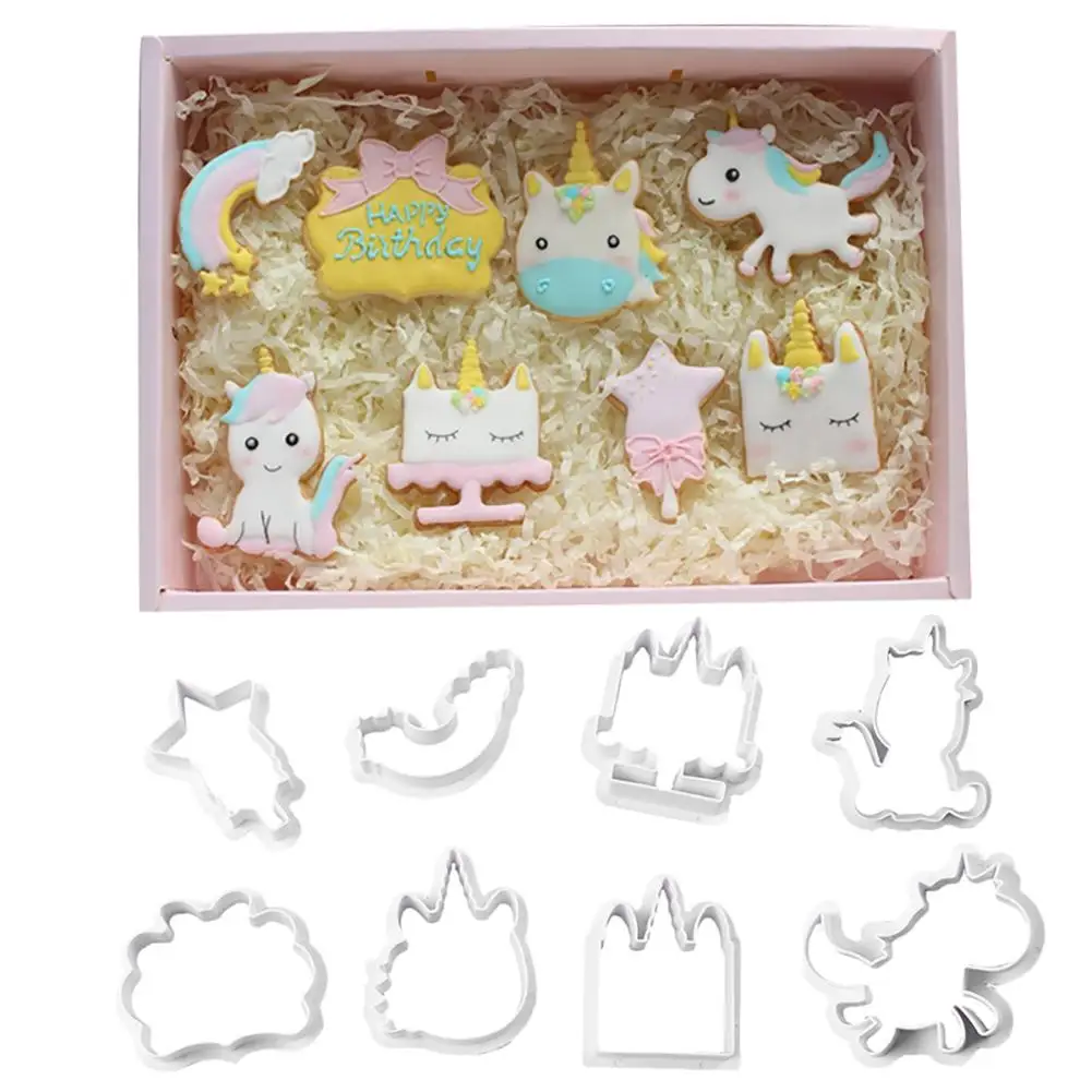 8pcs/set Innovative Unicorn Cookie Cutter DIY Fondant Chocolate Cake Embossing Stencil Mold Biscuit Mold Baking Tool