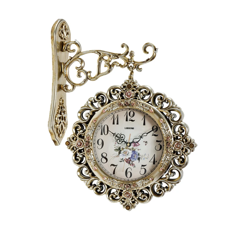 Американский ретро двойной-односторонние часы настенные часы в европейском стиле гостиная немой сад художественные настенные часы полые Двухсторонние настенные часы - Цвет: D-44X58cm