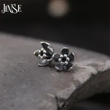 JINSE, настоящие 925 пробы, серебряные серьги, Ретро стиль, тайская Маргаритка, цветок, ручная работа, серебро, ювелирный бутик 8,50 мм