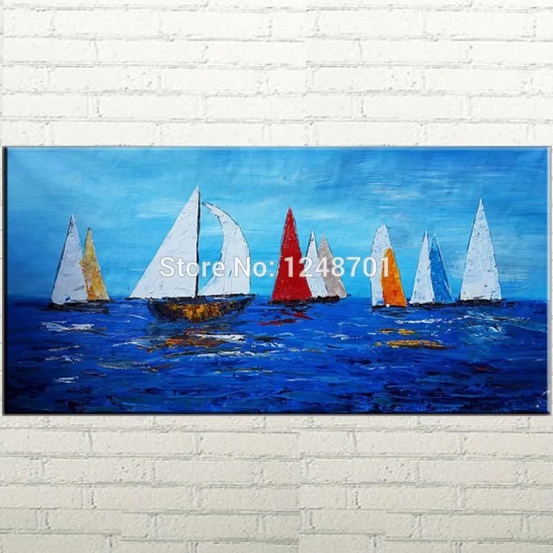 

Sail Boat Blue Sea Painting Canvas Art Canvas Painting Abstract Art Texture Palette Knife painting