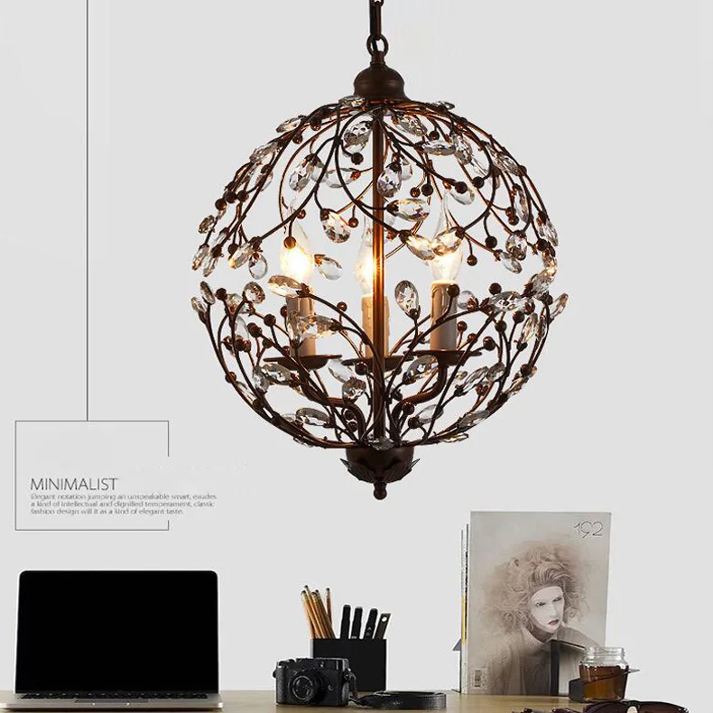 

Modern Design Crystal Pendant Light Hanging Lamp Metal Crystal Flower Ball Pendant Fixture Chandelier Adjustable Cord for Kitche