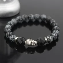 Faitheasy популярные украшения раздел черный снег бусина древняя серебряная голова Будды бусины эластичный браслет