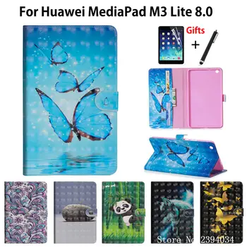 

Case For Huawei Mediapad M3 Lite 8.0 CPN-L09 CPN-W09 CPN-AL00 8.0" Tablet Cover Funda 3D Cartoon Animal painted Shell +Film+Pen