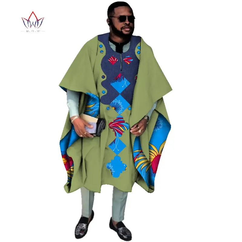 Mens Robes Traditional African Clothing Print Wax Loose Half Sleeve