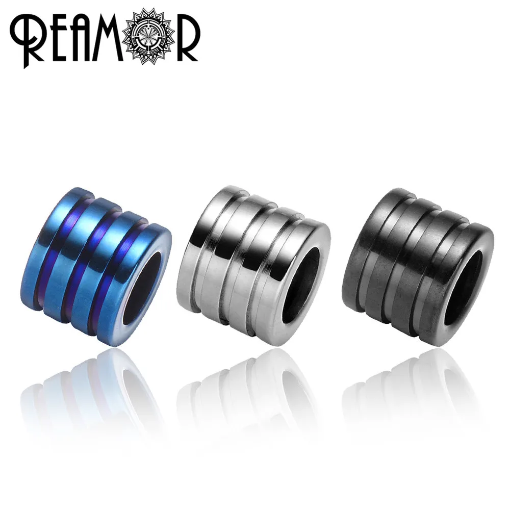 

REAMOR 10pcs 316L Stainless steel 6mm Big Hole Blue Black Stripe Spacer Beads Charms For Jewelry Making DIY Bracelet Metal Beads
