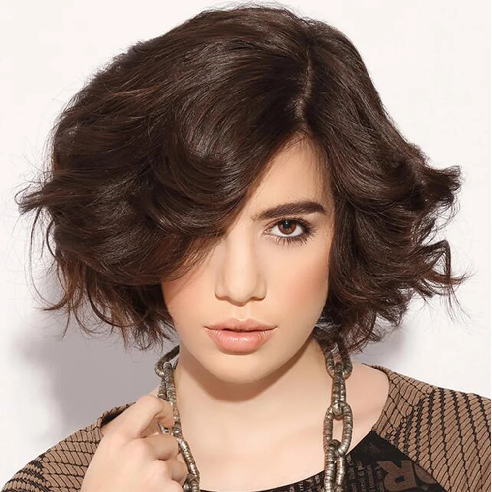 

Fashion Body Wave Full Lace Wig For European and American Women Natural Loose Lady Wigs Dark Brown Hair Pieces