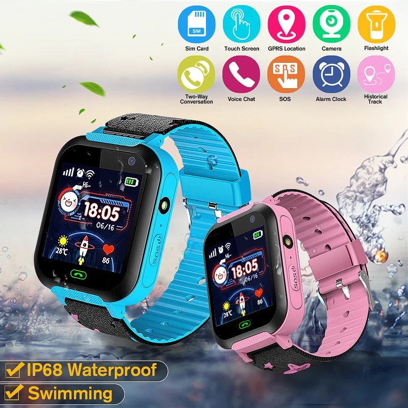 

Smart Watch DS37 1.44inch Tou ch Screen IPX7 SOS GSM LBS Location Remote Camera Flashlight Children Smart Electronic Wrist Watch
