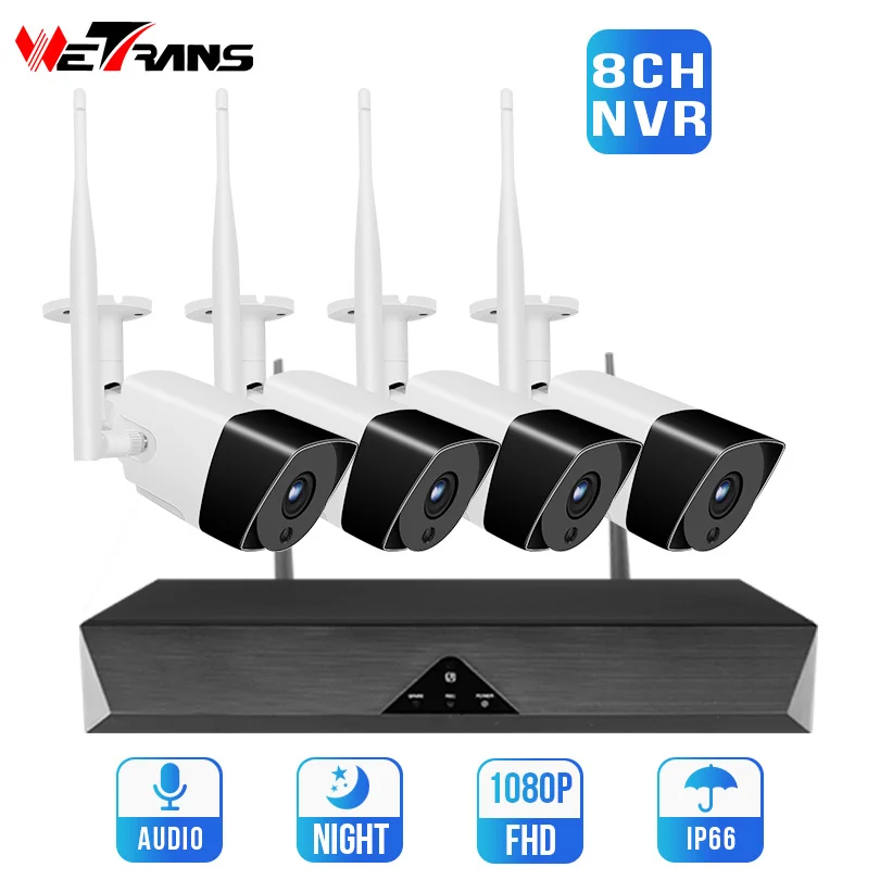 

Wetrans Wireless Security Camera System Kit CCTV 8CH 1080P Wifi NVR Video Surveillance IP Camera Systeem 4CH Audio Record HD 2MP