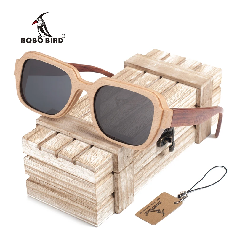 

BOBO BIRD DG05 Wooden Sunglasses Splice Two Wood Frame Summer Polarized Lens Gafas Sun Glasses for Men Women in Wooden Gift Box