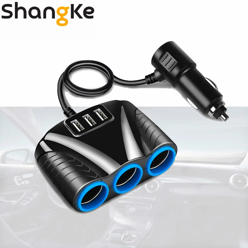 

3 USB Car Charger 3 Way Auto Sockets Car Cigarette Lighter Fast Adapter Lighter Splitter Lighter 5V 3.1A Output Power 12V/24V