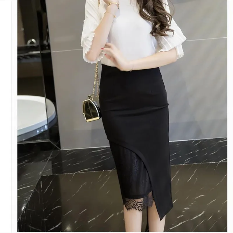 2019 New Sexy bag Hip Curved Skirt lace Professional Skirt Female Stitching High Waist Stretch Skirt S-5XL (14)