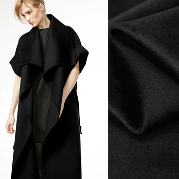 

Quality 150CM Wide 830G/M Weight Double Faced Black Thick Cashmere Wool Autumn and Winter Overcoat Outwear Fabric J020