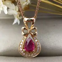18K Gold 0 513ct Natural Ruby and Pendant Necklace 0 126ct Diamond inlaid 2016 Factory Direct