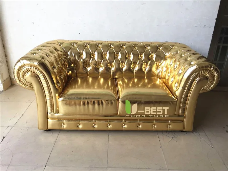 golden leather chesterfield sofa 2 seater sofa (1)