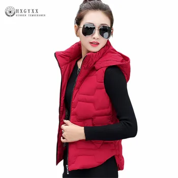 

Autumn Winter Cotton Vest Women Waistcoat 2020 Female Zipper Sleeveless Jacket Hooded Warm Vest Female Plus Size M-6XL OK392