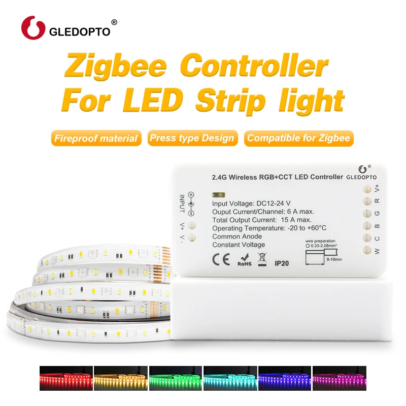 Baratos Zigbee tira de led de luz de trabajo con alexa eco puls rgb rgbw rgb + AAC blanco cálido 24V controlador Zigbee control De teléfono inteligente luz LED