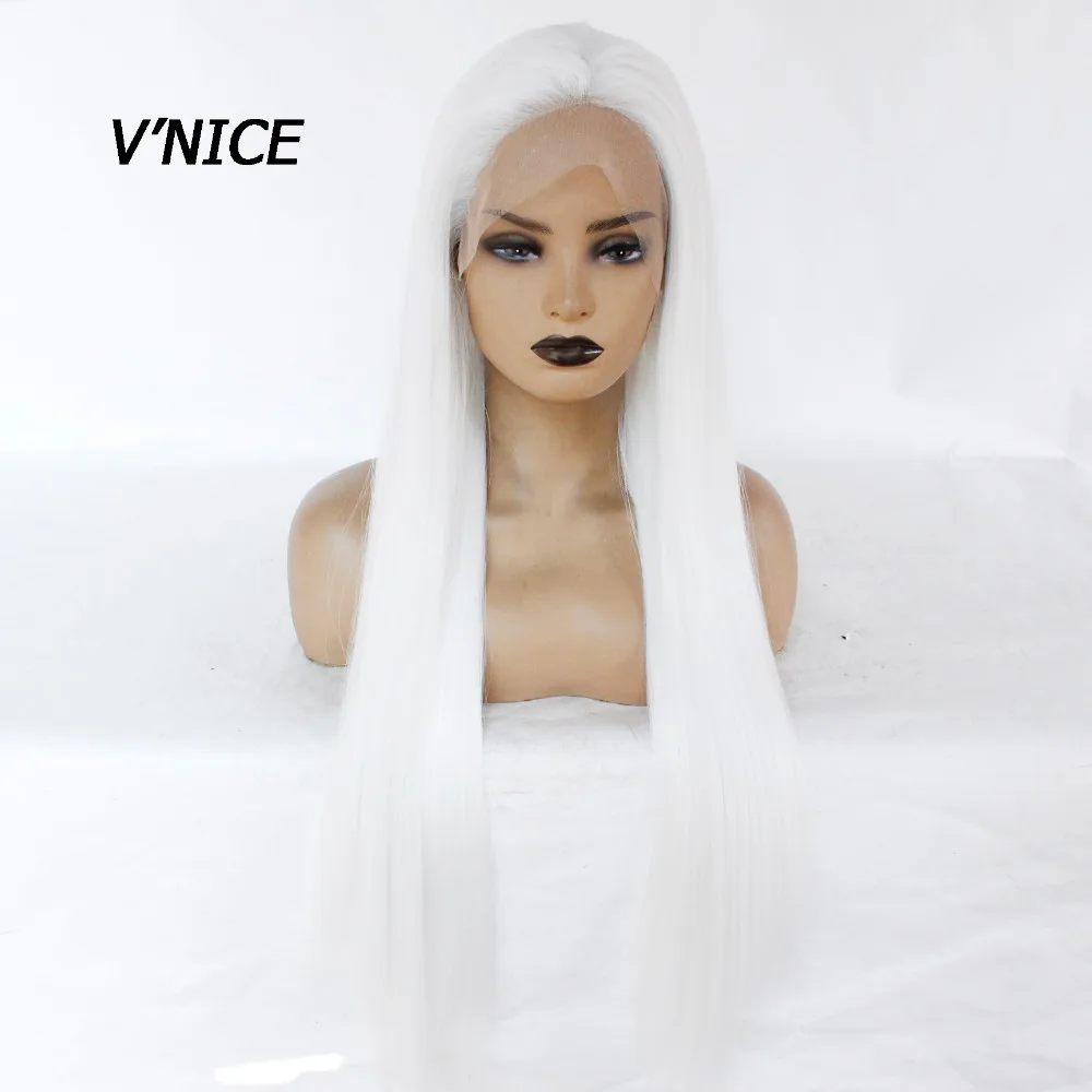 

V'NICE Long Platnum Blonde Wig Natural Glueless Synthetic Lace Front Wig for White Women Straight Heat Resistant Fiber Hair
