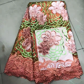 

Nigerian French Net Lace Fabric Embroidered African Lace Fabric High end Dubai Guipure Mesh Lace 5 Yards for women dress