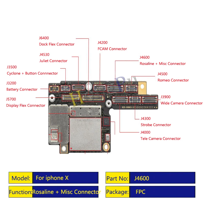 

5-50pcs/lot 100% New J4600 Rosaline + Misc Connector FPC For iPhone X On motherboard