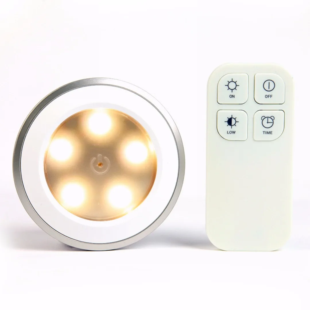 White 5 LED Night Light Lamp Stick-on Cabinet Closet Wardrobe Wireless Remote Control