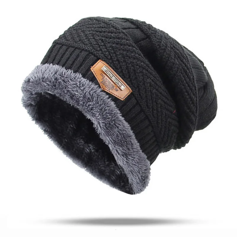 

2018 Men's knitted winter Hat fashion black beanie Fall Hat Thick warm Cap Men Bonnet Skullies Beanie Soft Knitted Cotton Caps