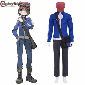 

Cosplaydiy Anime Pokemon X Pokemon Y Cosplay Calem Costume Full Set With Hat Shoulder Bag Halloween Outfits Carnival Clothes