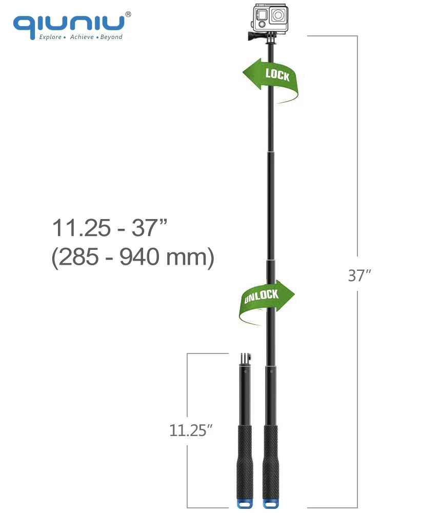 QIUNIU для Go Pro 37 ''выдвижной ручной POV полюс Телескопический монопод палка w/Wifi Пульт дистанционного управления держатель зажим для GoPro Hero 6 5 4 3