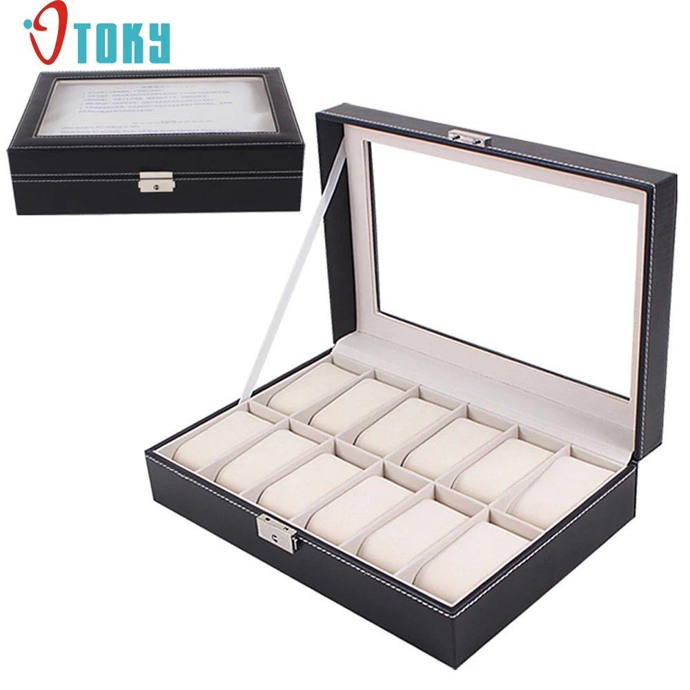 

Creative Casual Box For Bracelet Bangle Jewelry Watch Box Large Watch Display Case Jewelry Box Leather Glass 12 Slots Men Gifts