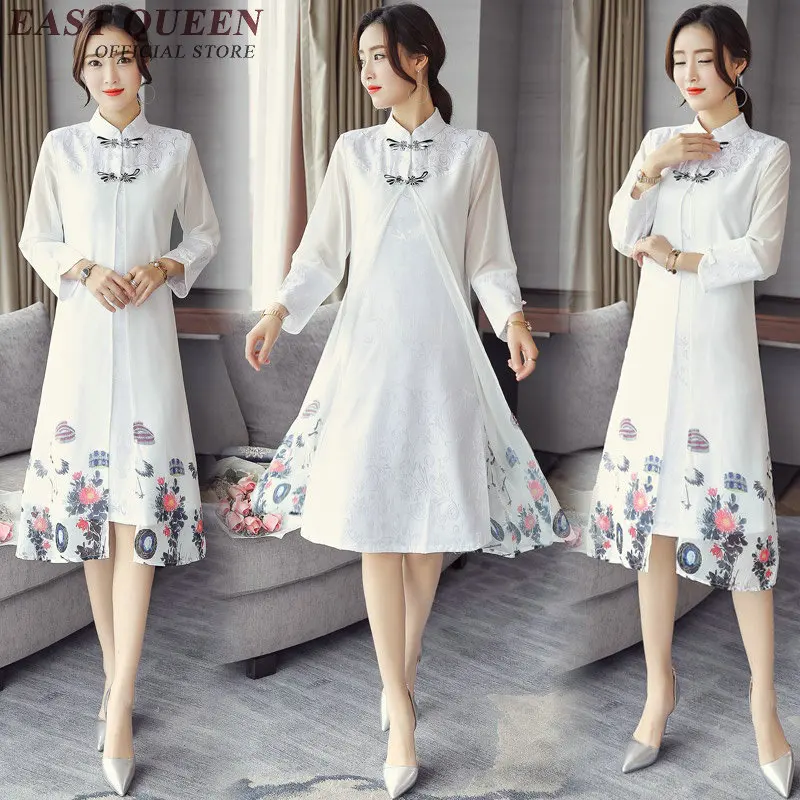 Спереди разрез китайское платье Ципао в винтажном стиле oriental платье Длинные рукава марли Элегантный изменение qipao платья AA2823 YQ