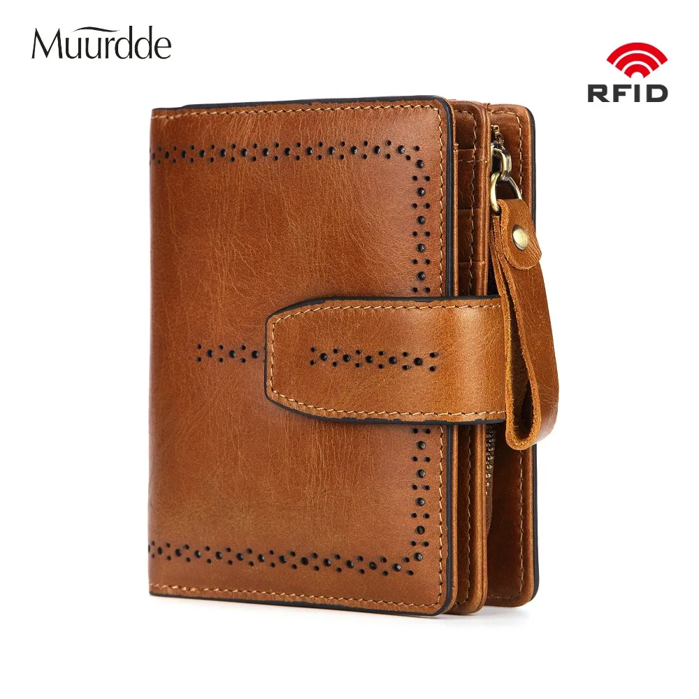 Vente 2019 Muurdde RFID mode évider en cuir véritable femmes portefeuille et sacs à main porte monnaie femme petit Portomonee dame sac d argent